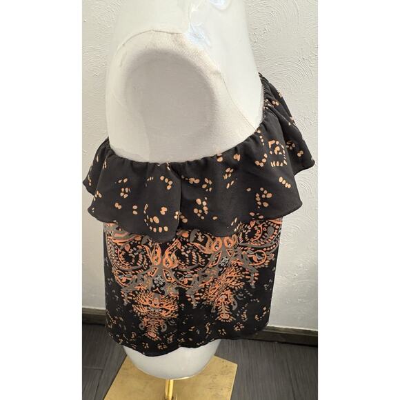 Intimately Free People Strapless Flounce Flutter Top Size Small Black/Orange - Picture 5 of 6